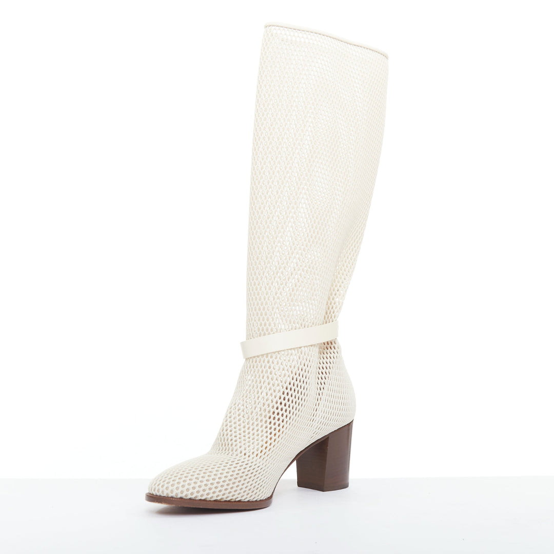 CHRISTIAN DIOR 2020 Empreinte Montaigne 70mm ivory perforated mesh boots EU38.5
