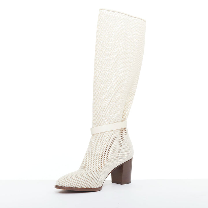 CHRISTIAN DIOR 2020 Empreinte Montaigne 70mm ivory perforated mesh boots EU38.5