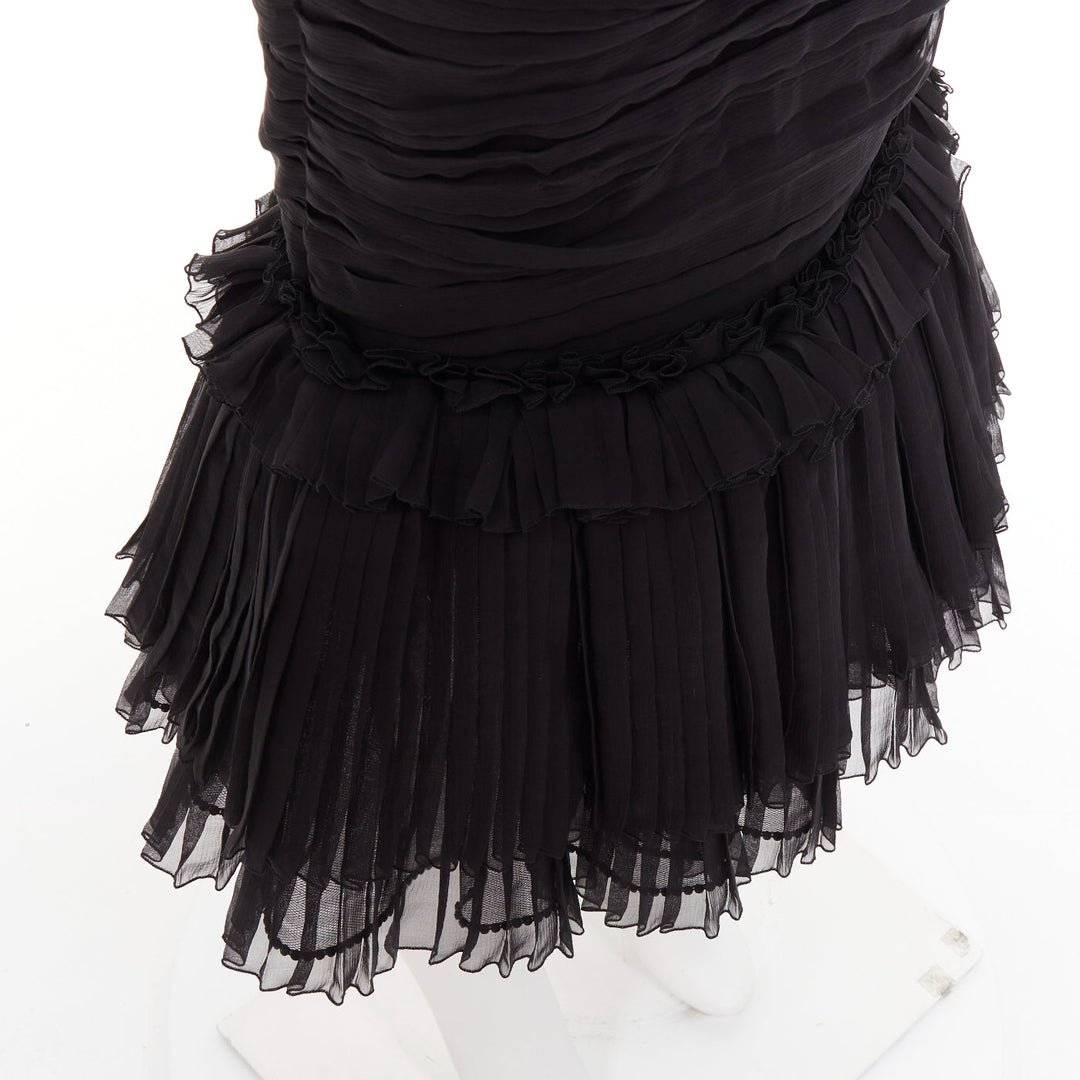 ALEXANDRE VAUTHIER COUTURE black chiffon ruched tulle flared crystal skirt dress