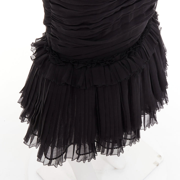 ALEXANDRE VAUTHIER COUTURE black chiffon ruched tulle flared crystal skirt dress