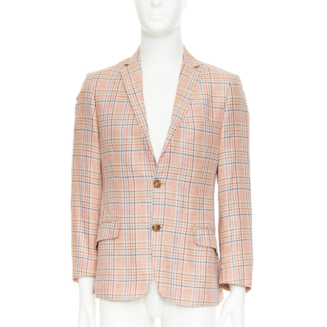 ETRO Superleggera pink blue checkered linen cotton summer blazer IT50 L