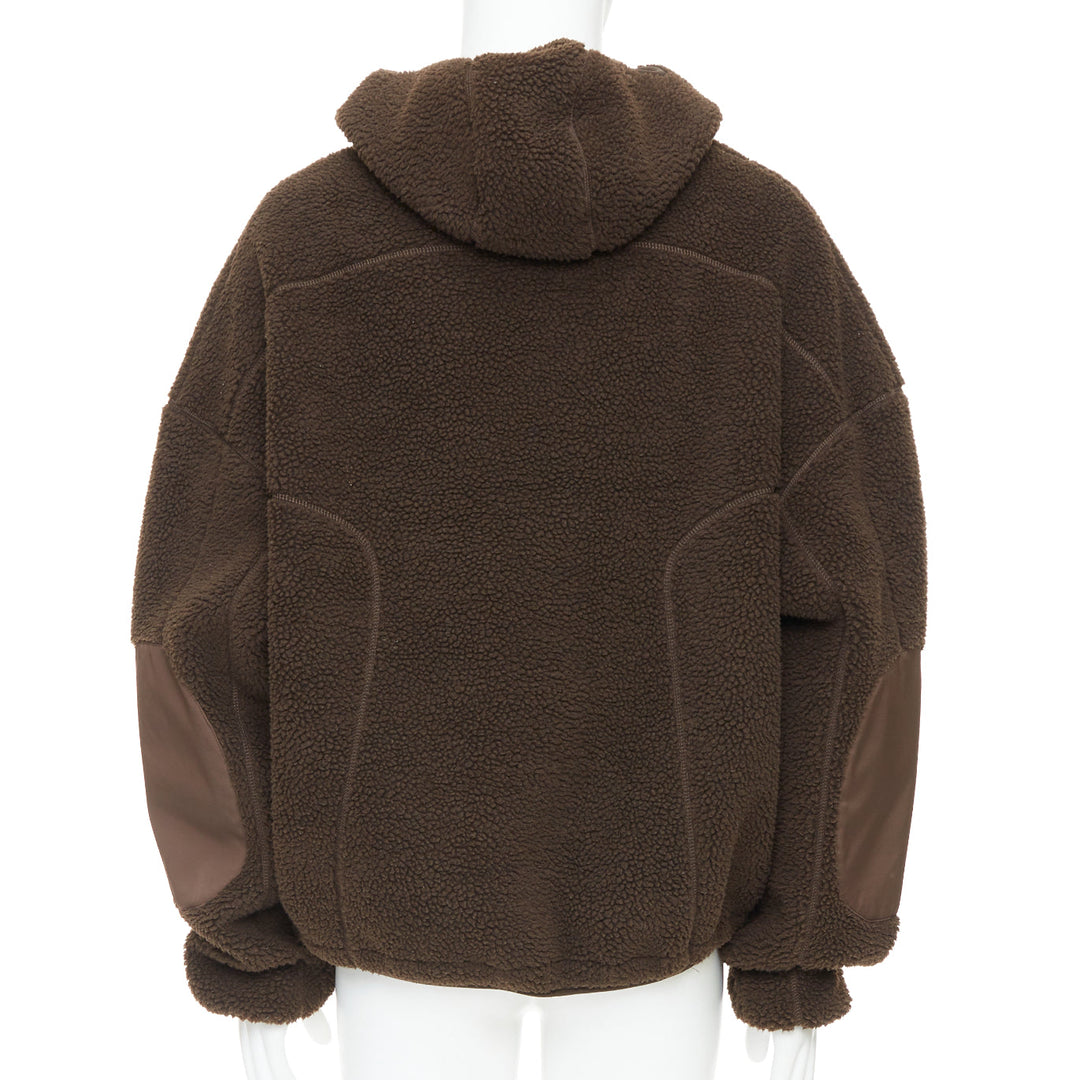 ENTIRE STUDIOS V2 fleece hoodie brown hooded zip pockets pullover L