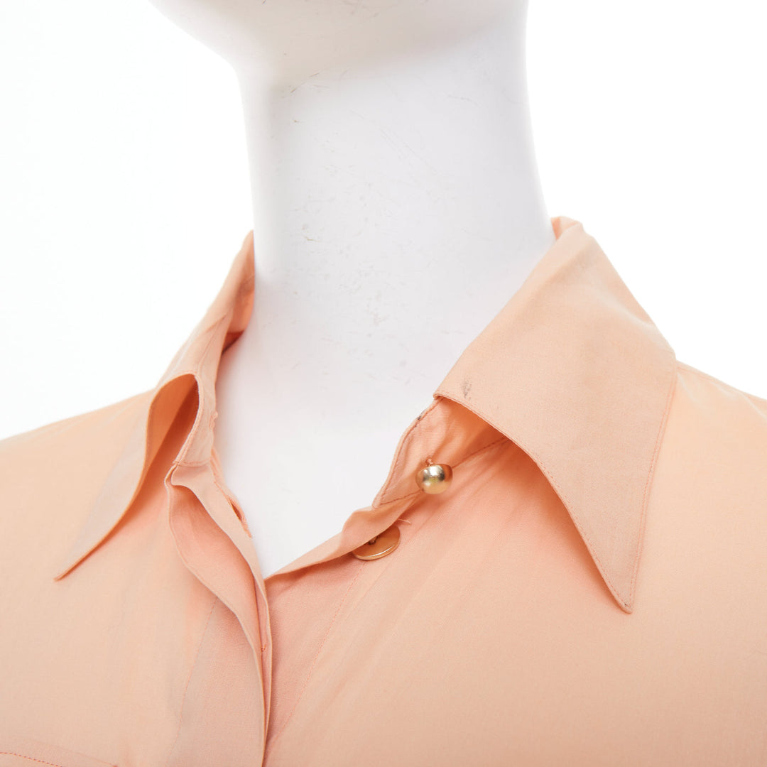 CHANEL 2017 Runway peach cotton cape trailing high low flap pocket shirt FR34 XS
