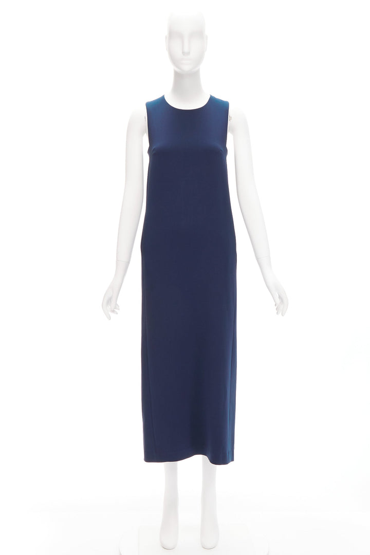 THEORY navy minimal classic round neck midi shift dress US0 XS