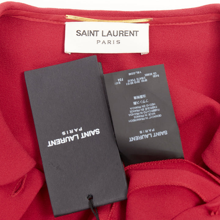 SAINT LAURENT 2013 red crepe pleated front peter pan collar mini dress FR34 XS