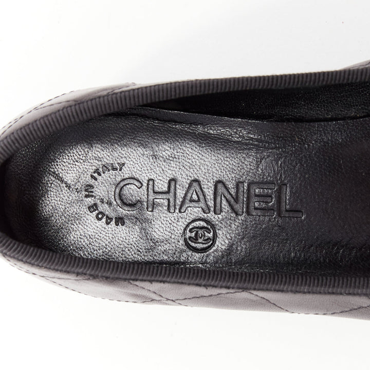 CHANEL Cambon black CC logo quilted bow front ballerina flats EU35