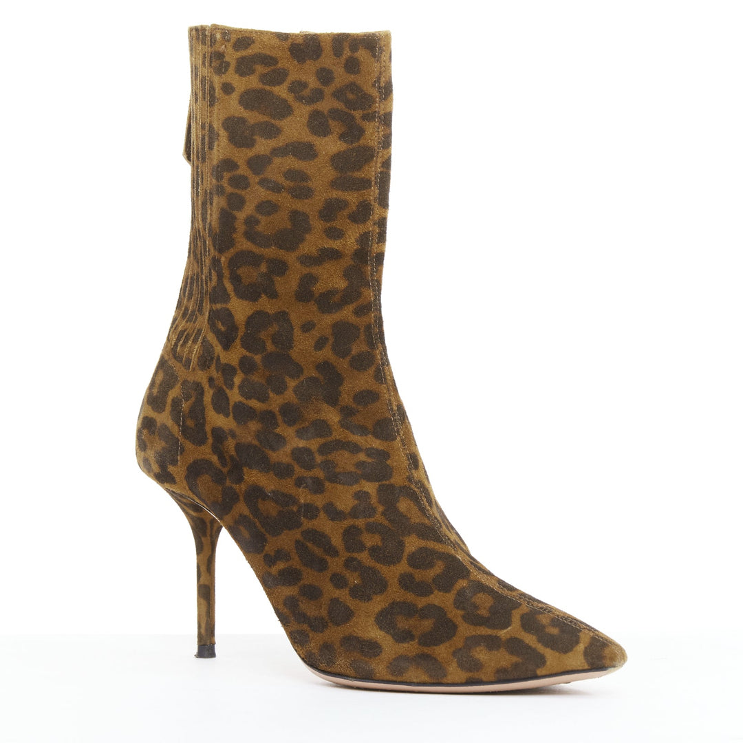 AQUAZZURA Montmartre brown leopard print suede pointy boots EU36