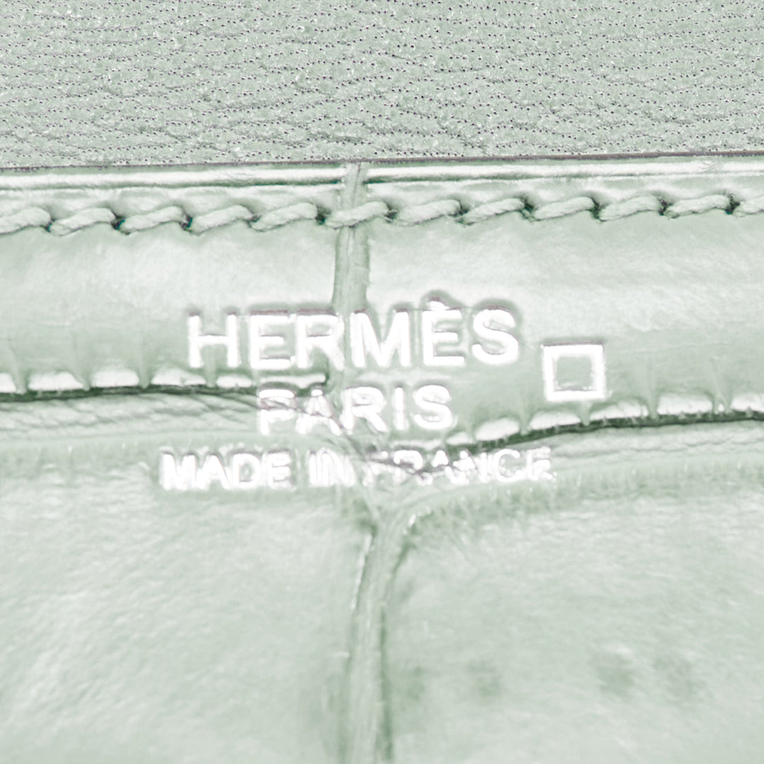HERMES Goodlock Porosus mint green scaled leather PHW push clasp wrist clutch