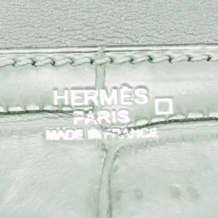 HERMES Goodlock Porosus mint green scaled leather PHW push clasp wrist clutch