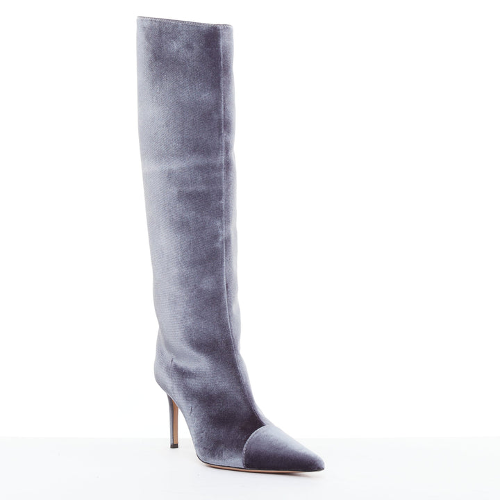 ALEXANDRE VAUTHIER Alex 105 grey velvet pointy knee high point toe boots EU39