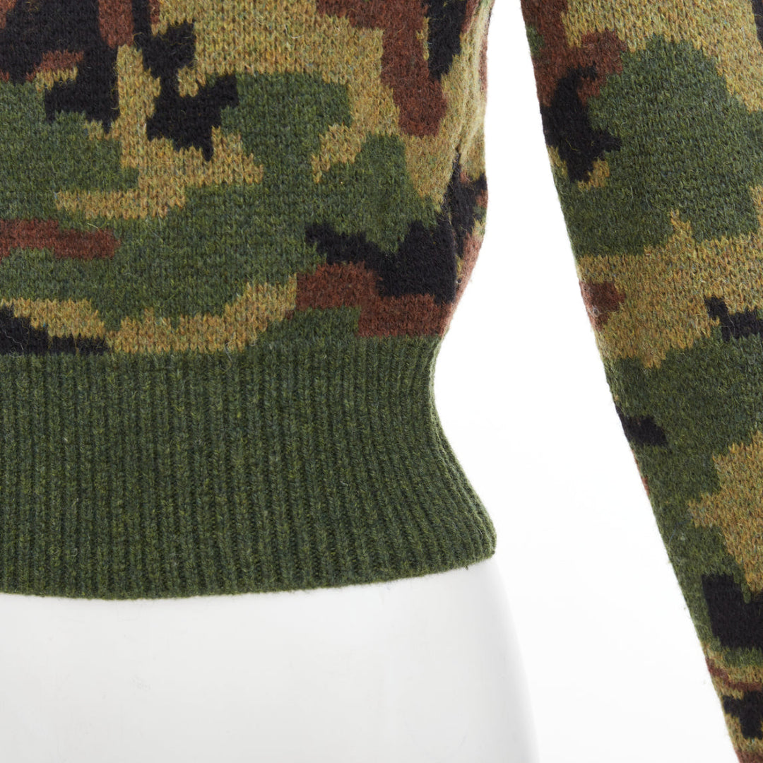 MIU MIU 2019 green brown wool camouflage cropped sweater pullover IT36 XXS