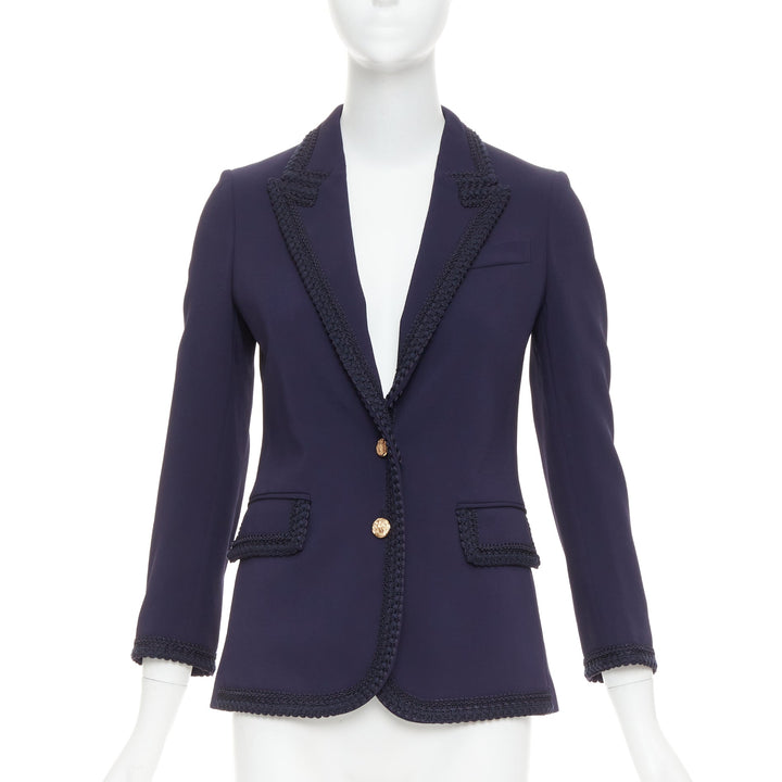 GUCCI 2019 Passimentarie Trim Cady navy embroidery military blazer IT36 XXS