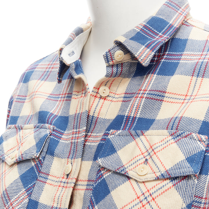 VISVIM cotton blue beige plaid flap pockets button down shirt JP0 XS