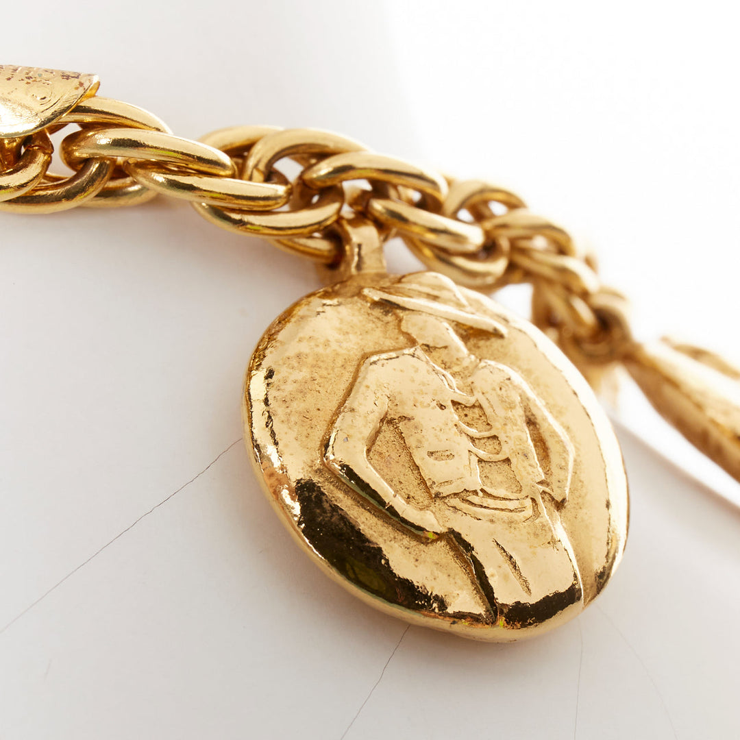 CHANEL Vintage gold tone Coco Mademoiselle Medallion chain princess necklace