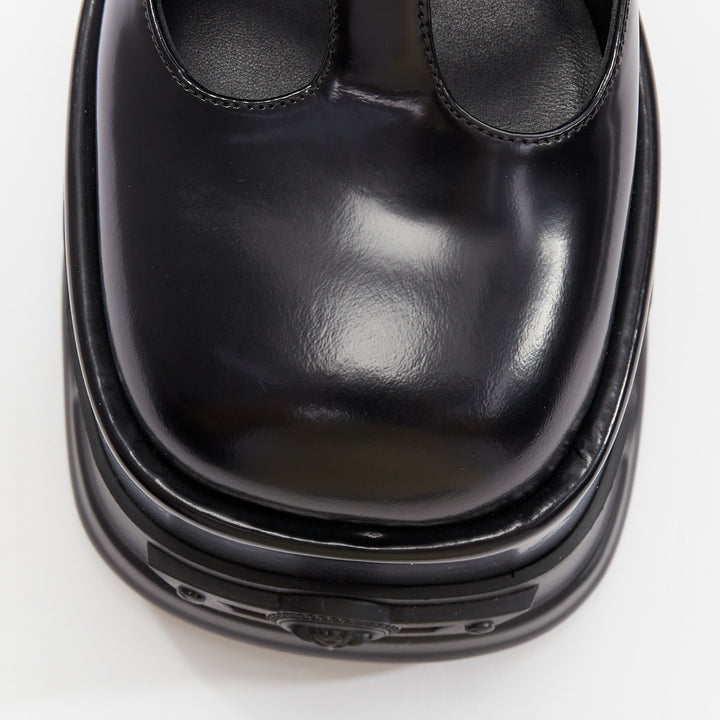VERSACE Anthem Maryjane black calf leather double buckle platform brogue EU37