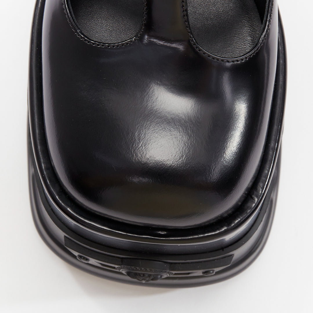 VERSACE Anthem Maryjane black calf leather double buckle platform brogue EU36