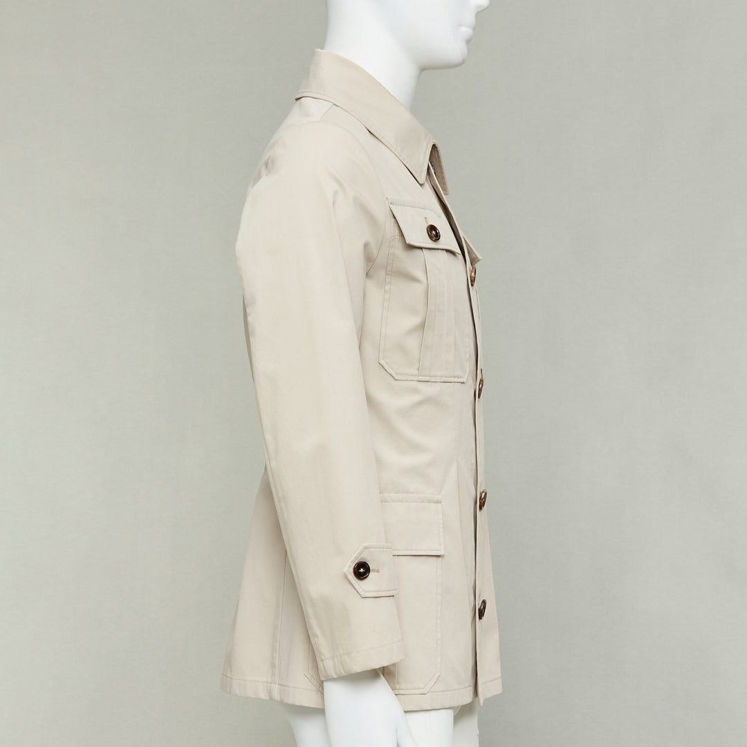 DOLCE GABBANA beige cotton brown horn buttons pockets field jacket IT44 XS