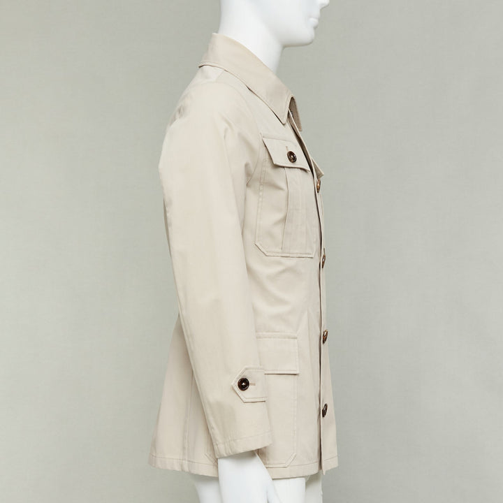 DOLCE GABBANA beige cotton brown horn buttons pockets field jacket IT44 XS