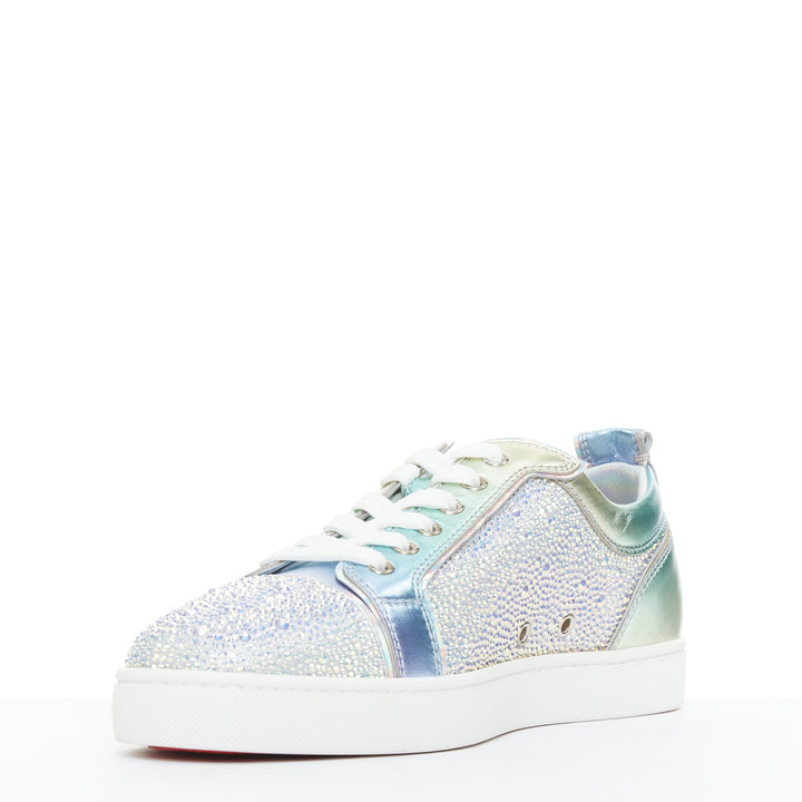 CHRISTIAN LOUBOUTIN Louis Junior Strass Flat Iridescent crystal low sneaker EU43