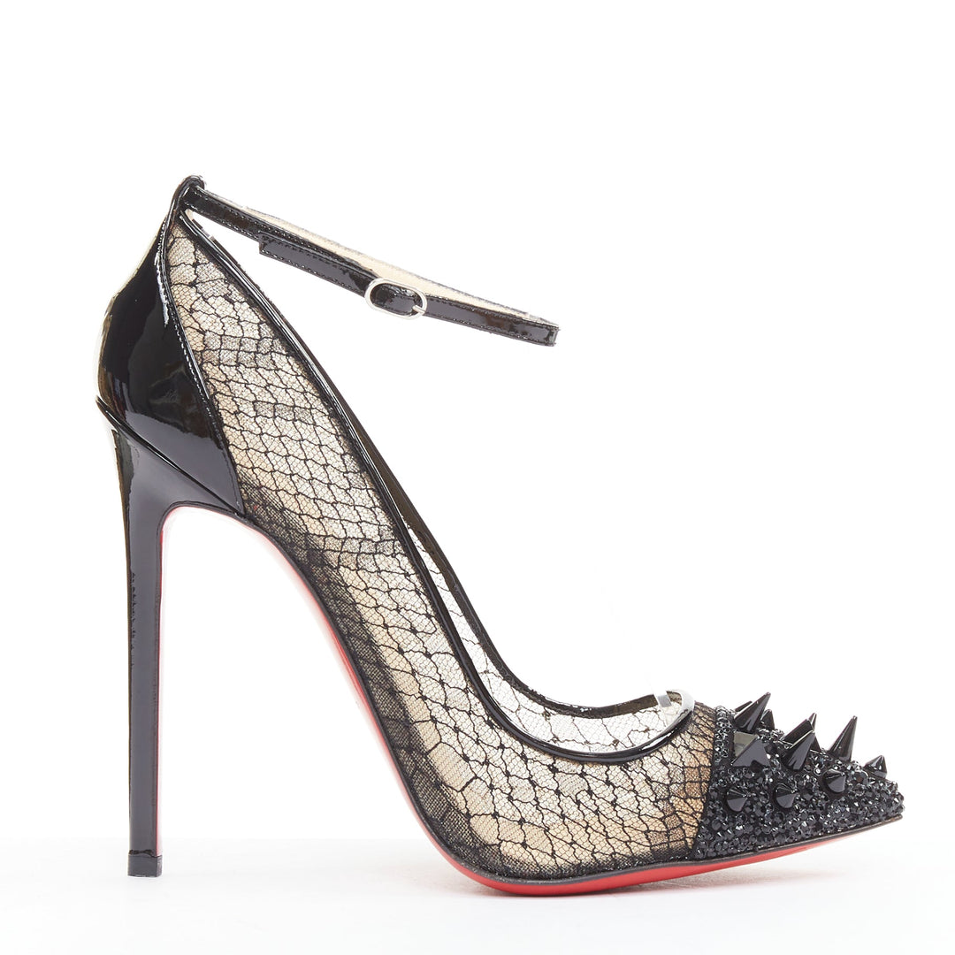 CHRISTIAN LOUBOUTIN Picks &Co Potpourri 120 black lace spike strass pumps EU37.5