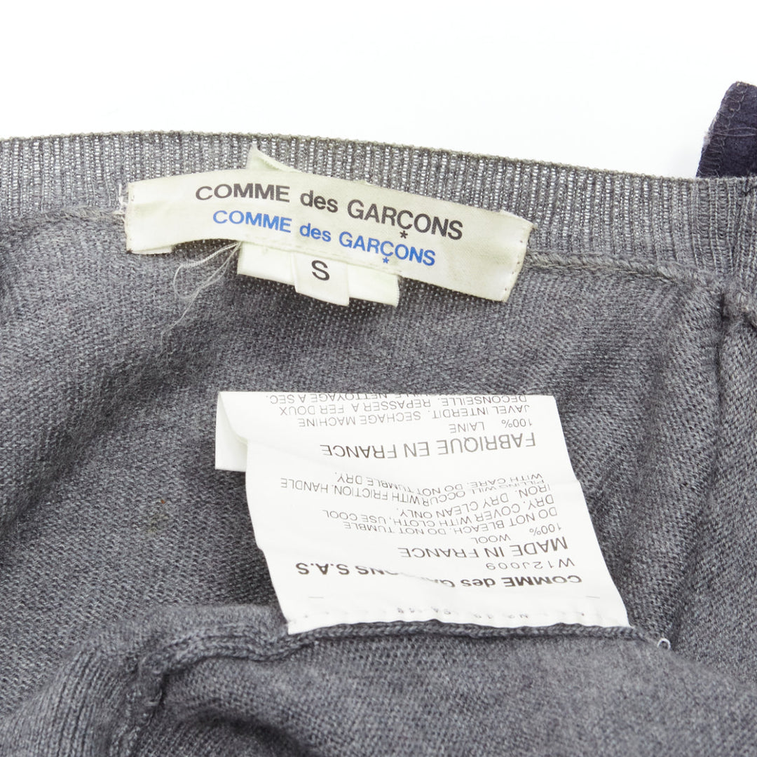 COMME DES GARCONS wool navy grey deconstructed hybrid biker cropped cardigan S