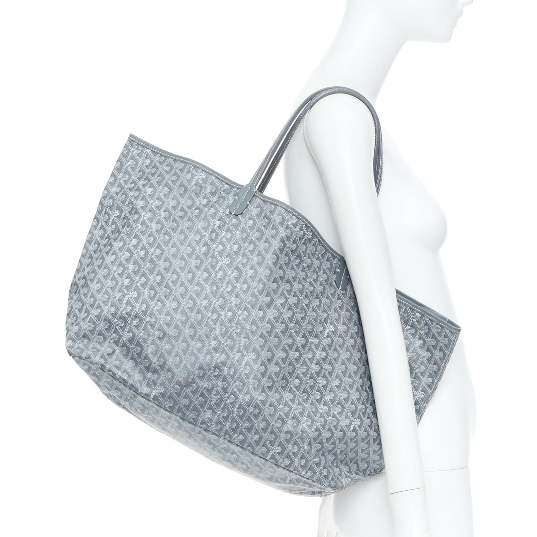GOYARD Saint Louis GM grey Goyardine canvas chevron open top shoulder tote bag