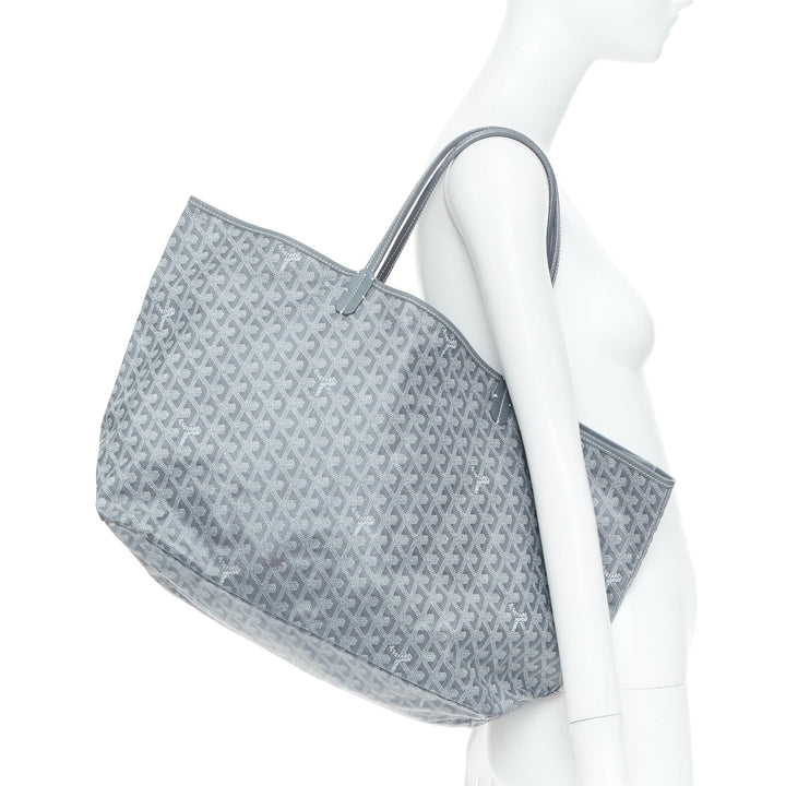 GOYARD Saint Louis GM grey Goyardine canvas chevron open top shoulder tote bag