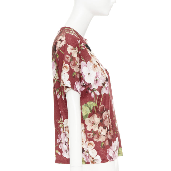 GUCCi Blooms burgundy pink floral print cotton Embellished insect t-shirt M