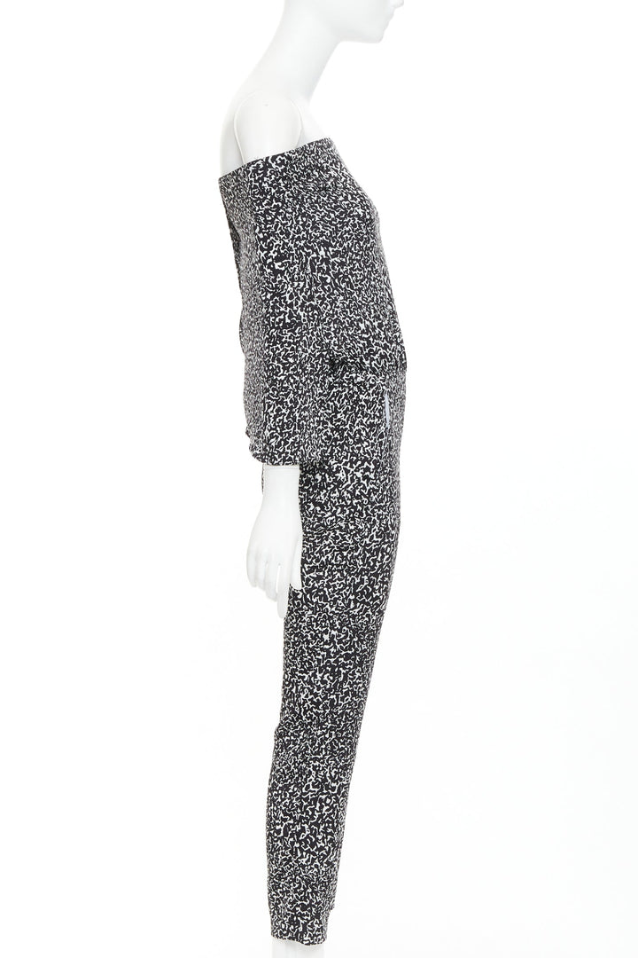 DEREK LAM 10 CROSBY black white silk blend geometric strapless jumpsuit US0 XS