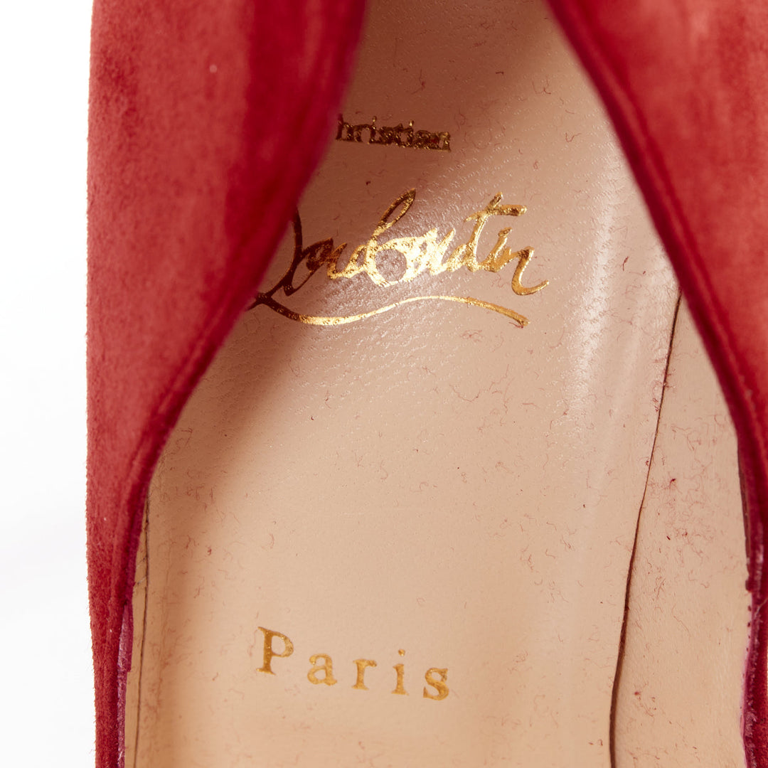 CHRISTIAN LOUBOUTIN Victorina 100 Veau Velours Carmin red suede flame pumps EU38