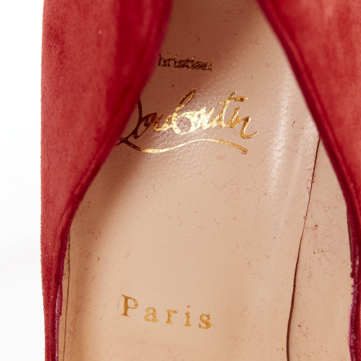 CHRISTIAN LOUBOUTIN Victorina 100 Veau Velours Carmin red suede flame pumps EU38