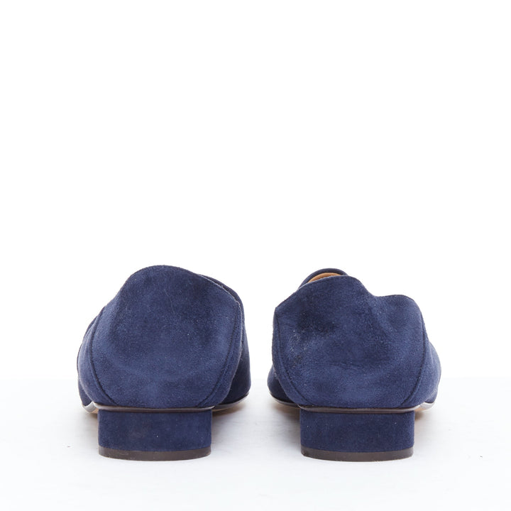 THE ROW Noelle navy suede collapsible heel block heel loafers EU38