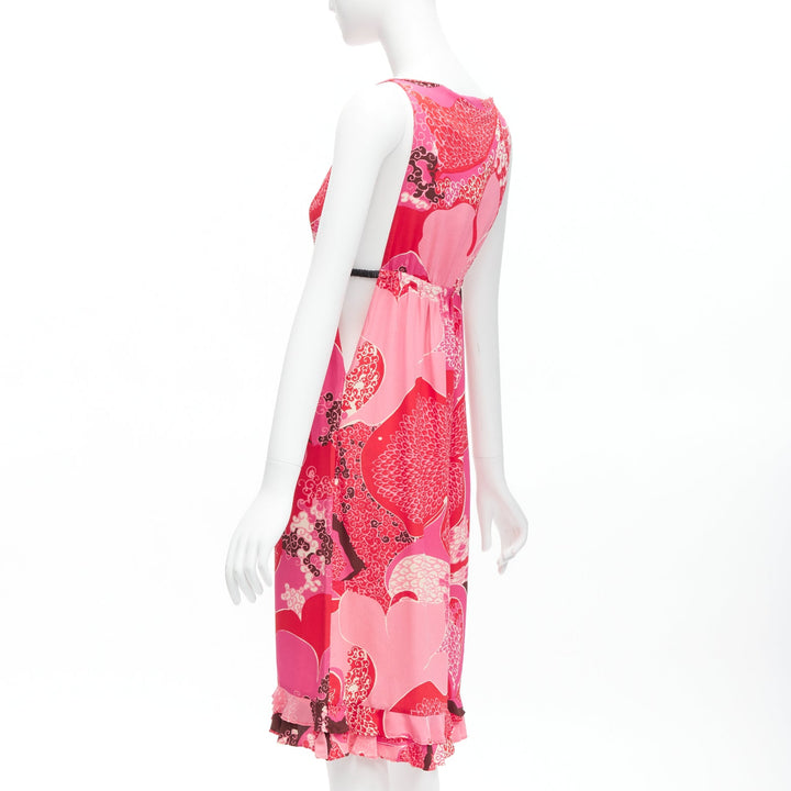 GUCCI TOM FORD 1999 Vintage Runway pink floral cutout leather strap dress IT42 M