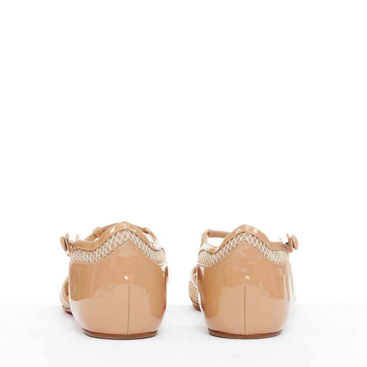 CHRISTIAN LOUBOUTIN 2016 Mrs Early beige patent mesh pointed flats EU37.5