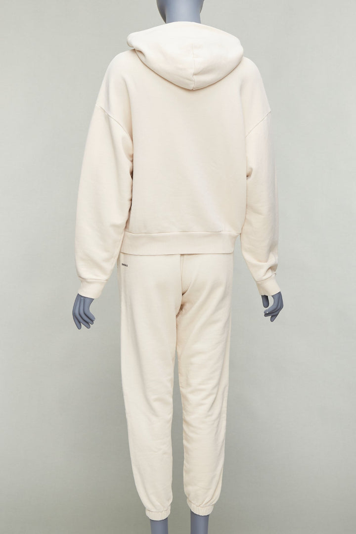 PANGAIA cream organic recycled cotton hoodie jogger pant set XXS