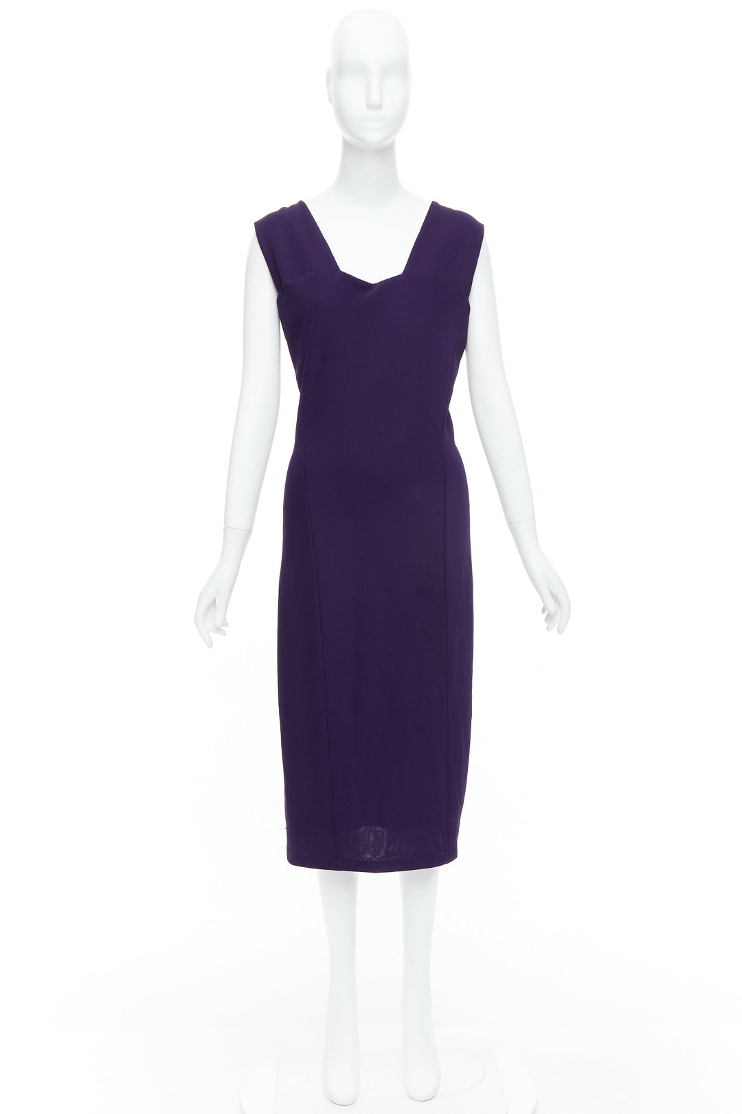 DONNA KARAN Fluid Crepe Double eggplant purple sheath dress L