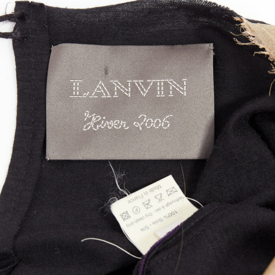 LANVIN 2006 Runway purple nude silk gathered panelled cocktail dress FR36 S