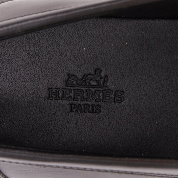 HERMES 2023 Hot Loafer black calfskin palladium Kelly buckle shoes EU38.5