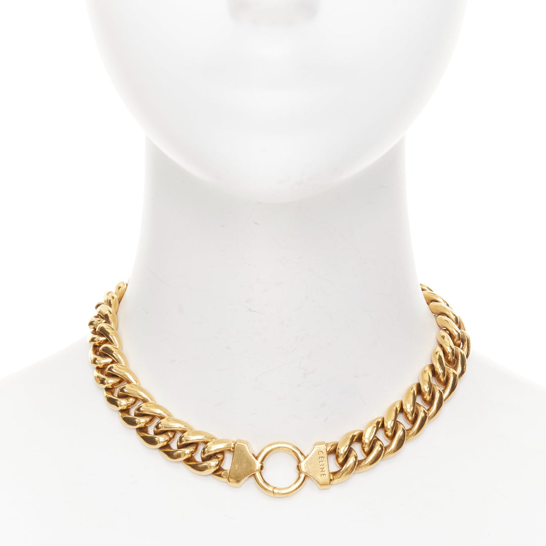 rare CELINE Phoebe Philo gold tone brass chunky curb link clasp choker necklace