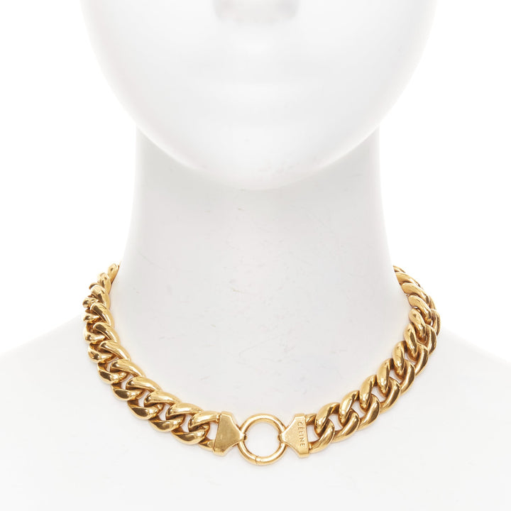 rare CELINE Phoebe Philo gold tone brass chunky curb link clasp choker necklace