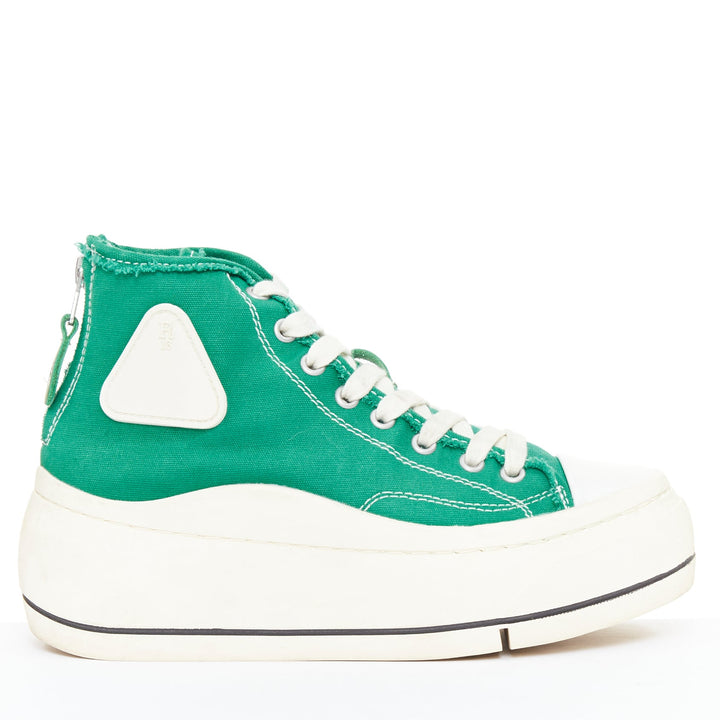 R13 Kurt bright green distressed canvas chunky platform high top sneakers EU37
