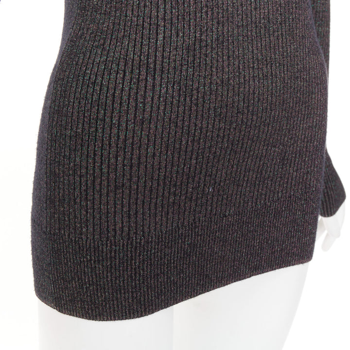 DRIES VAN NOTEN metallic green lurex viscose blend ribbed turtleneck sweater M
