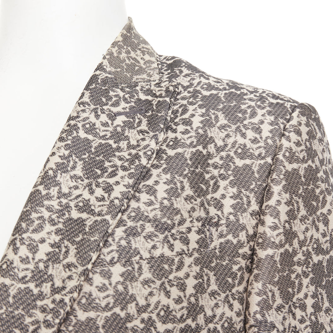 JOHN GALLIANO beige cotton blend grey floral jacquard tapestry blazer EU50 L