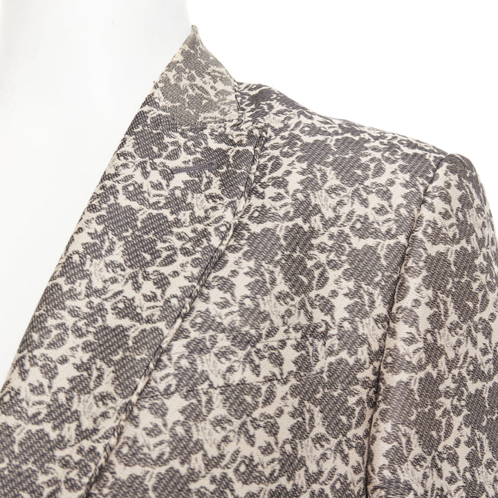 JOHN GALLIANO beige cotton blend grey floral jacquard tapestry blazer EU50 L