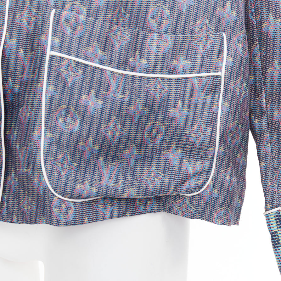 LOUIS VUITTON silk purple Damier Check Jacquard monogram pajama shirt FR36 S