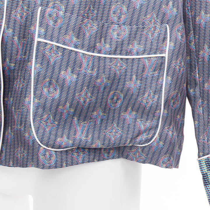 LOUIS VUITTON silk purple Damier Check Jacquard monogram pajama shirt FR36 S