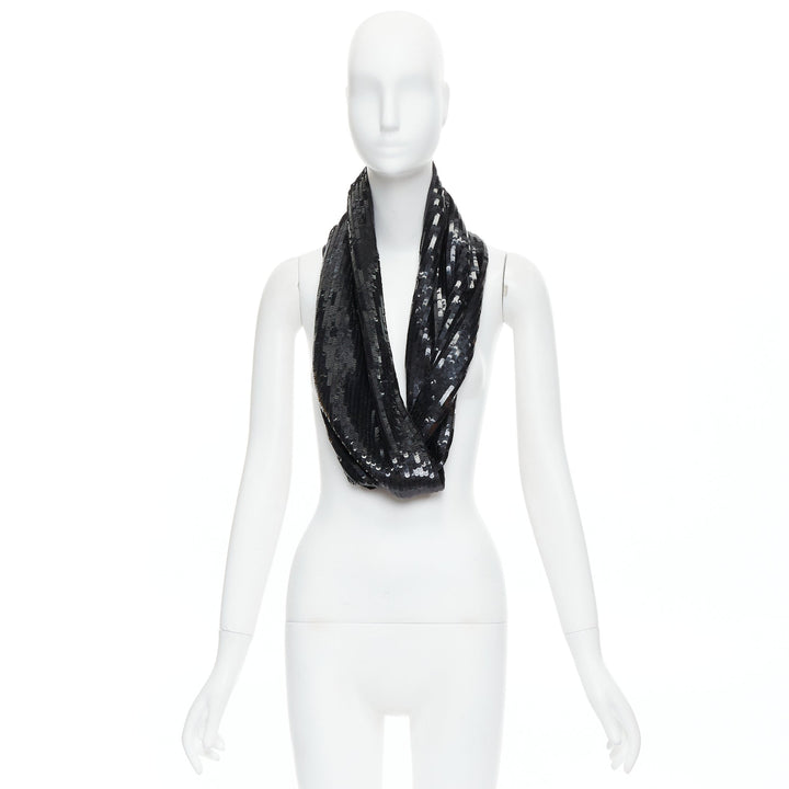 MONSE 100% silk black sequinned wrap around infinity circle scarf