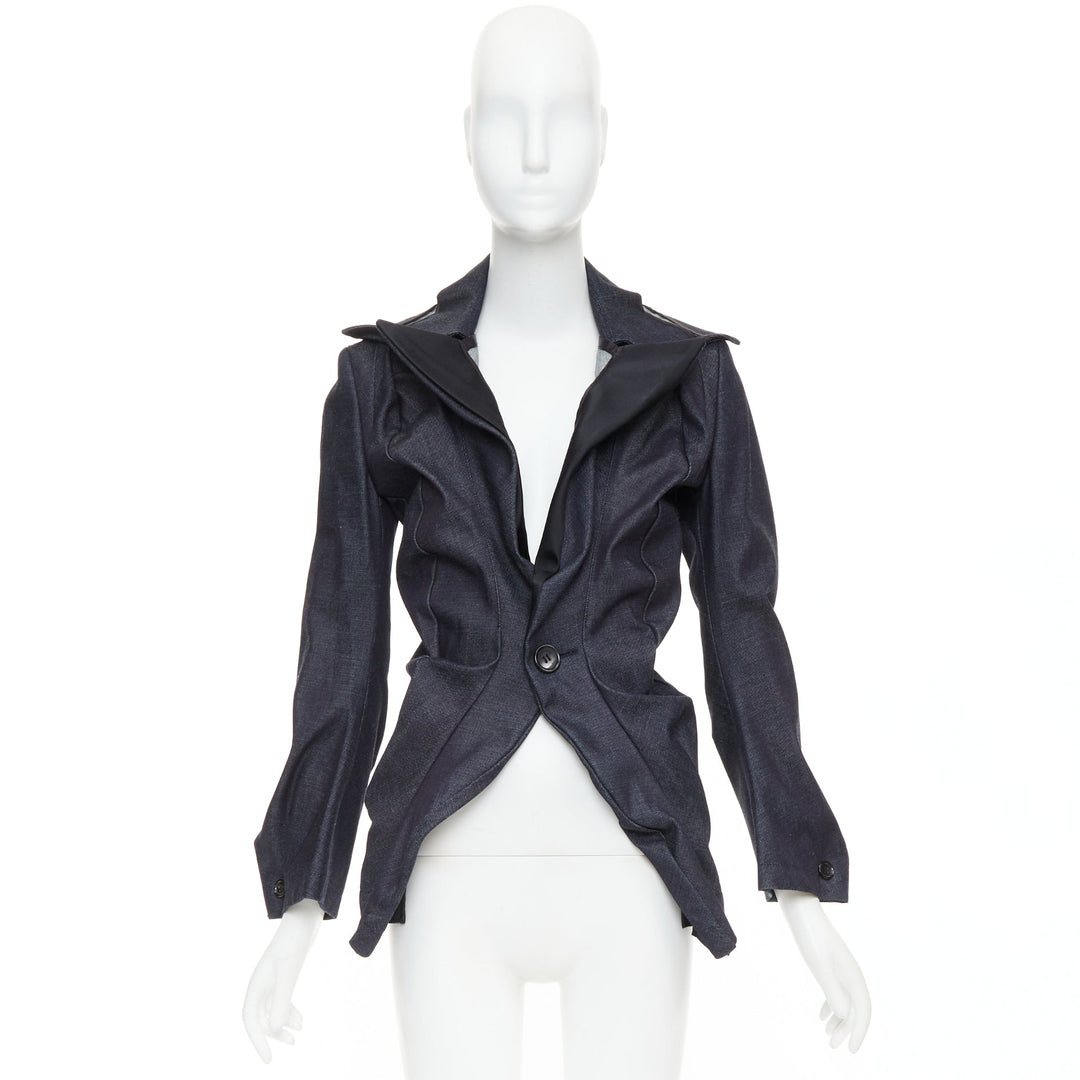 JUNYA WATANABE 2006 indigo blue denim scrunch gathered deconstructed blazer S