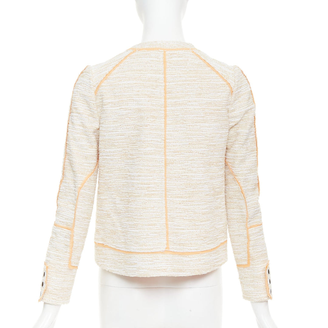 PROENZA SCHOULER 2011 beige cotton tweed orange trim scoop jacket US2 S