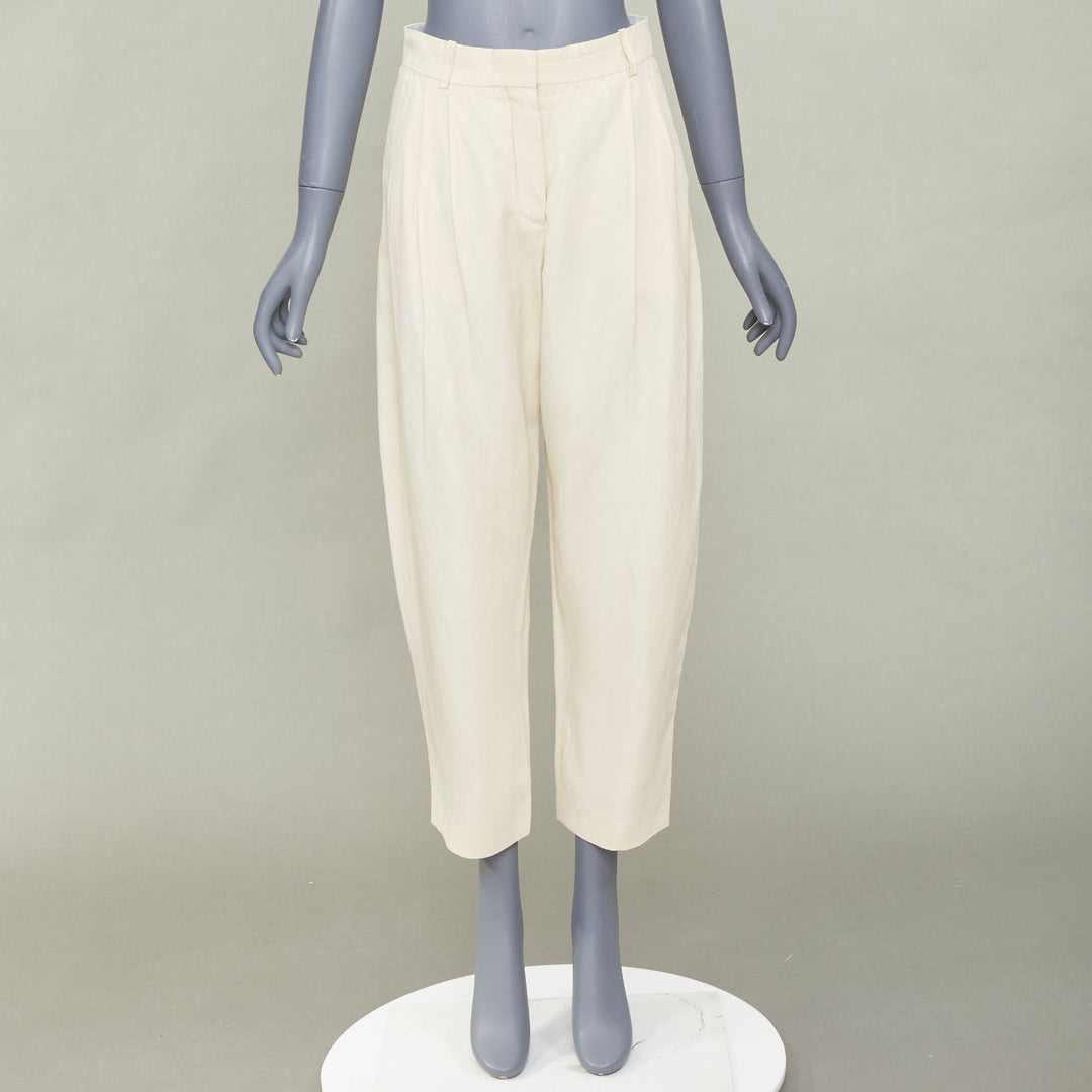 STELLA MCCARTNEY 2022 Iconic high rise pleated beige cropped trousers IT36 XS